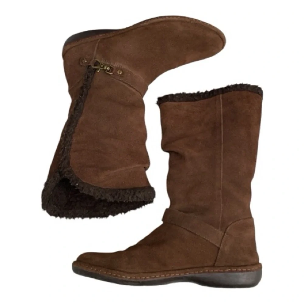 Lands End Warm Faux‎ Sherpa Winter Boots Chocolate Dark Brown Suede Size 7.5